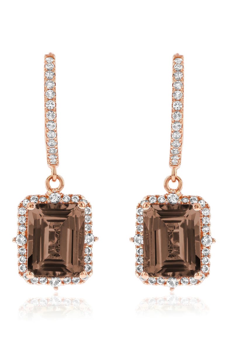 Semiprecious Stone Halo Drop Earrings, Main, color, BROWN/ROSE