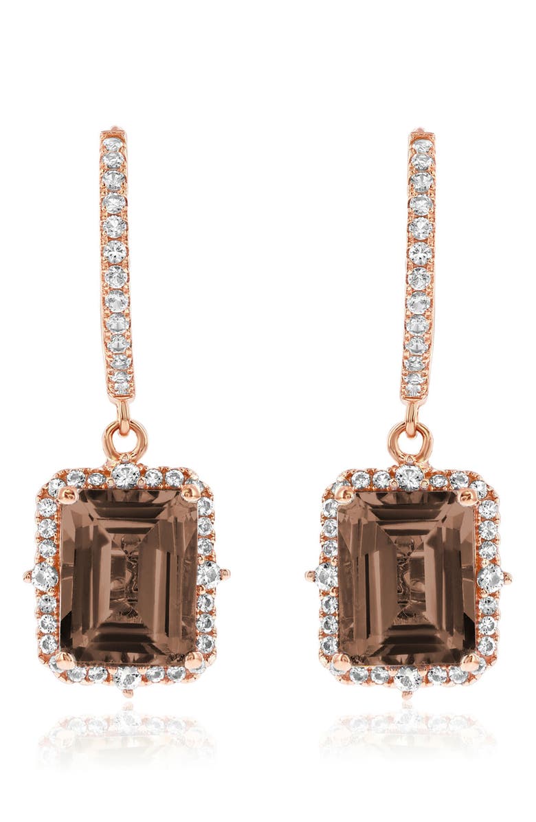 SUZY LEVIAN Semiprecious Stone Halo Drop Earrings, Main, color, Brown/Rose