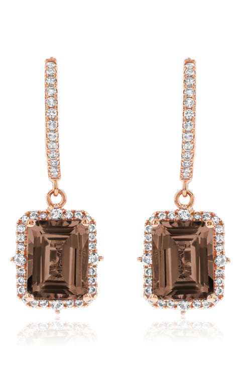 Semiprecious Stone Halo Drop Earrings