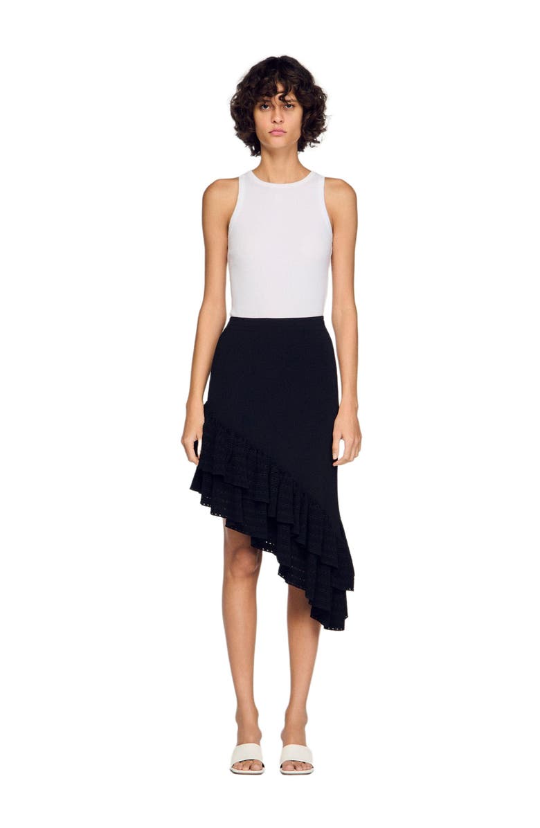 SANDRO Asymmetrical knit skirt, Main, color, Black