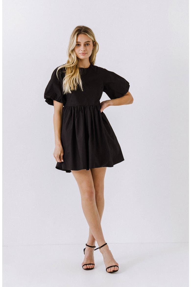 Balloon Sleeve Minidress, Alternate, color, BLACK