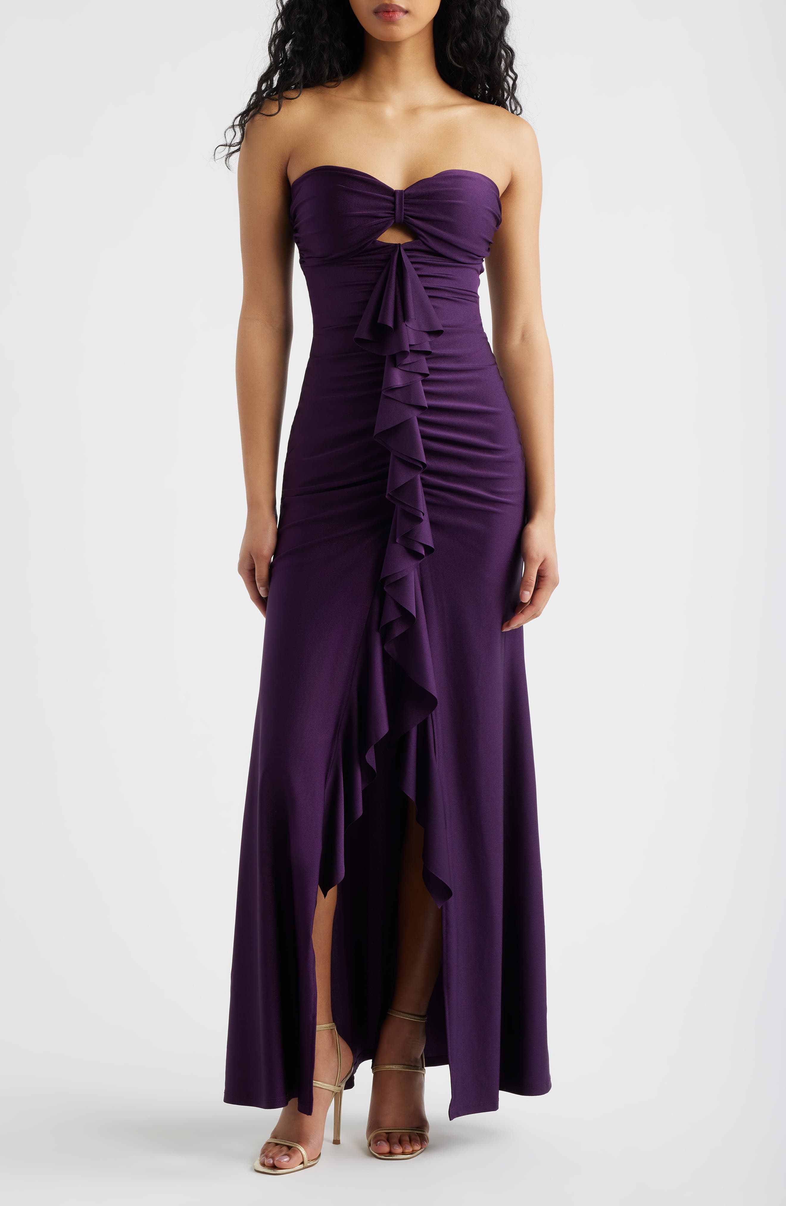Strapless Ruffle Sateen Gown
