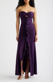 Emerald Sundae Strapless Ruffle Sateen Gown