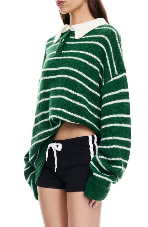 Lioness Rising Sun Stripe Polo Sweater In Green