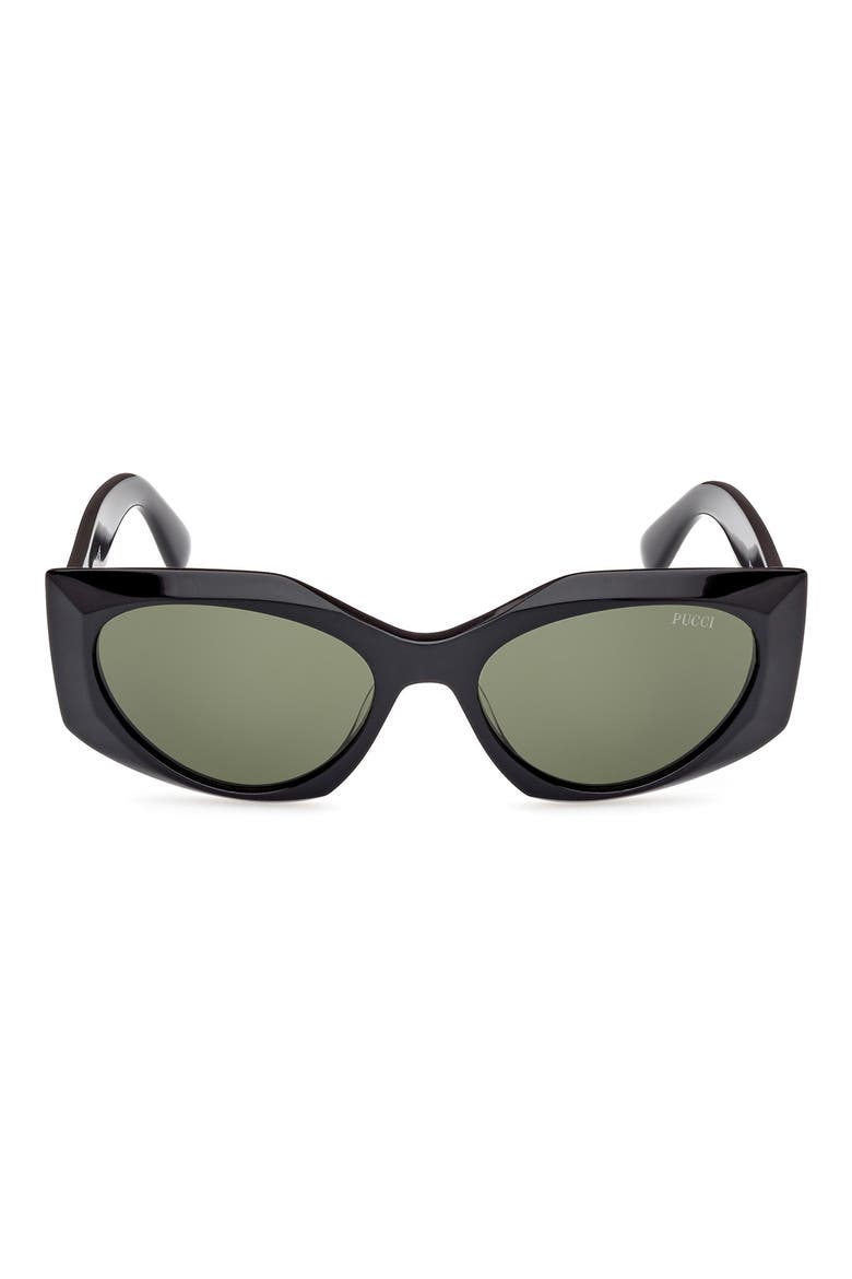 Geometric 55mm Sunglasses, Main, color, SHINY BLACK / GREEN