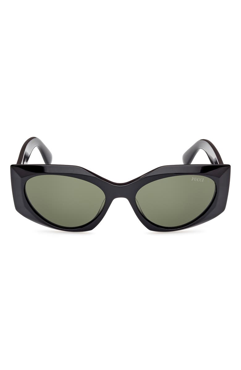 Emilio Pucci Geometric 55mm Sunglasses, Main, color, Shiny Black / Green