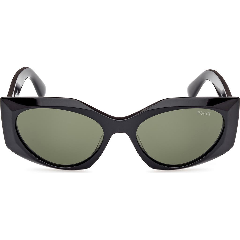 Pucci Women's Shiny Black & Green Faceted Rectangle Sunglasses In Black