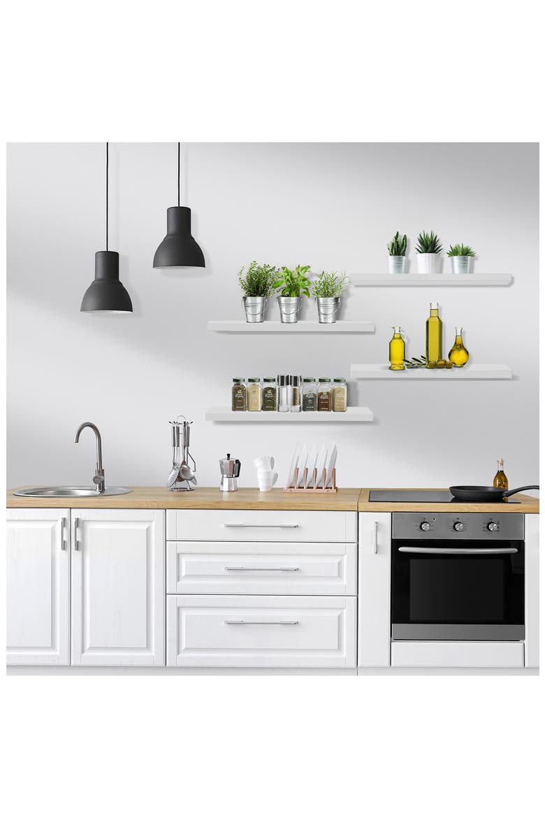 24" x 9" Set of 4 Floating Wall Shelves, Alternate, color, WHITE