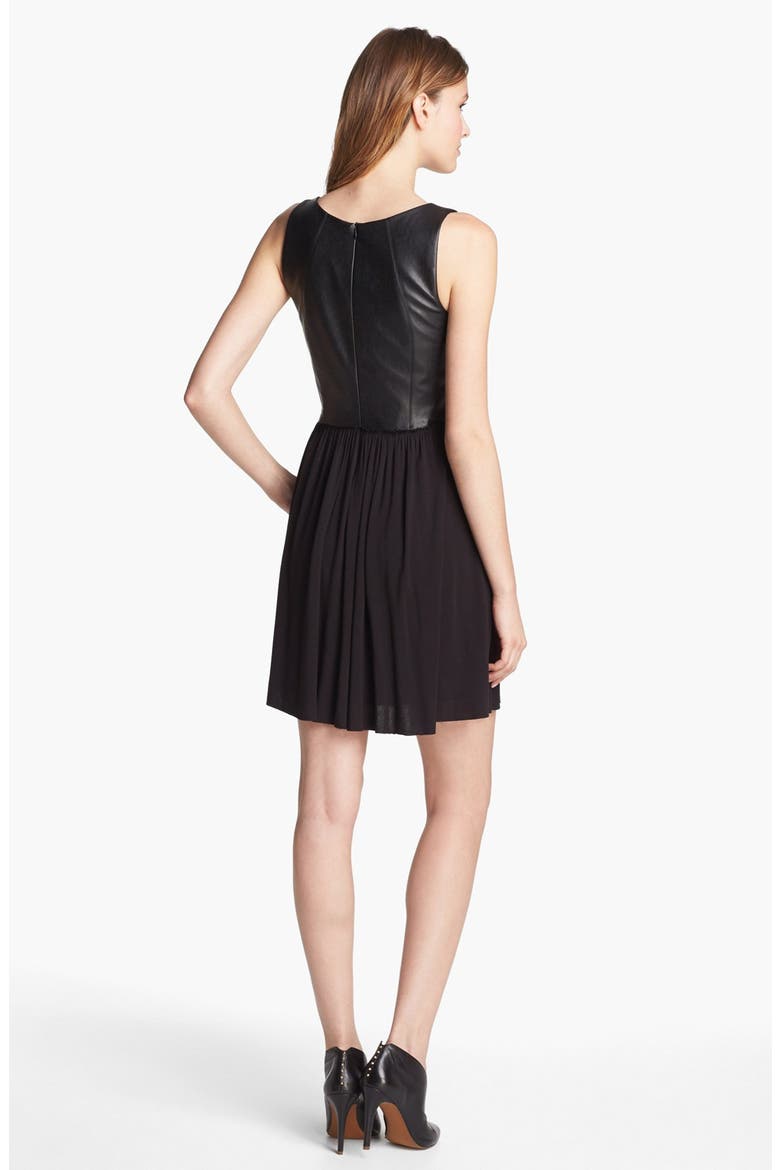 Faux Leather Fit & Flare Dress, Alternate, color, BLACK