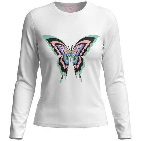 Butterfly Graphic Long Sleeve Cotton Blend Tee