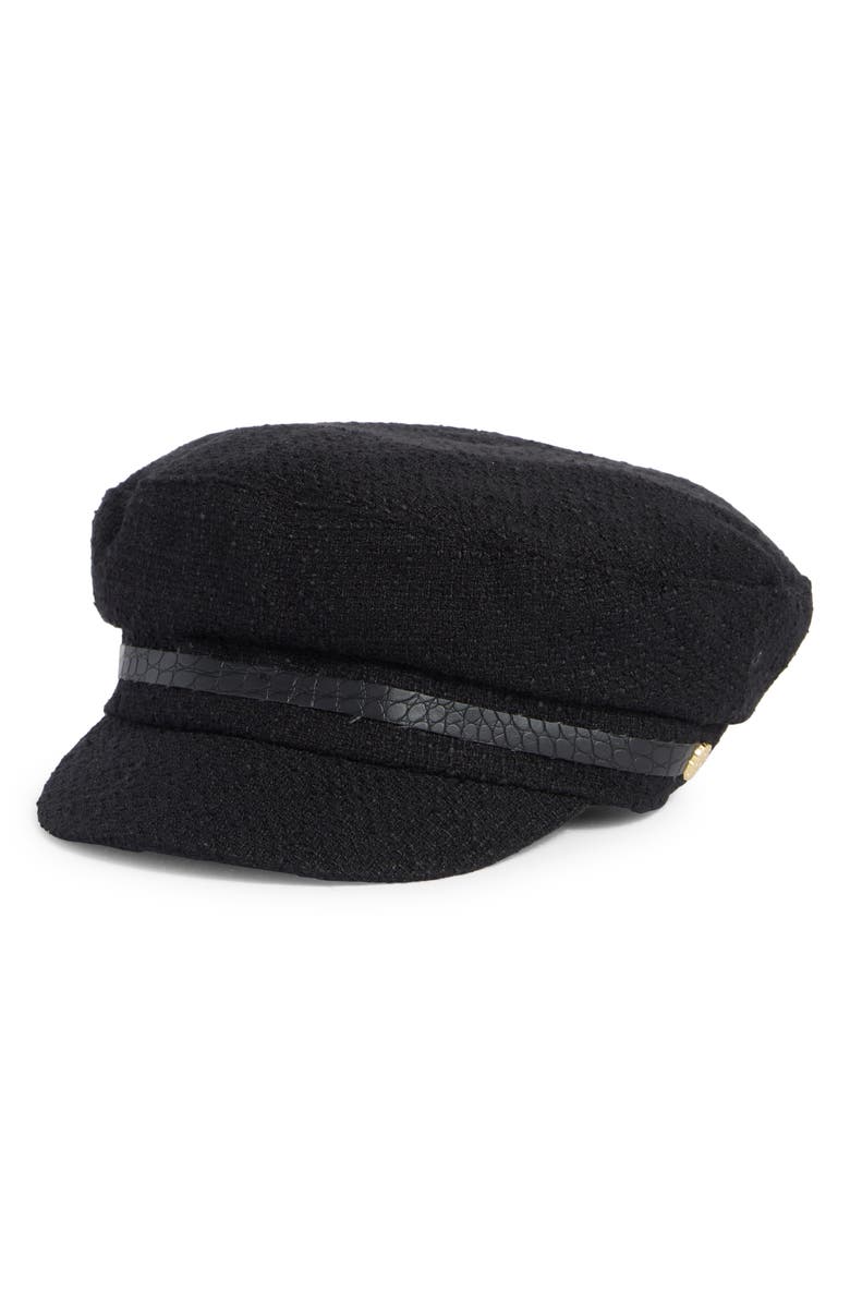 Vince Camuto Nubby Captain's Croc Embossed Band Skipper Cap, Main, color, Black