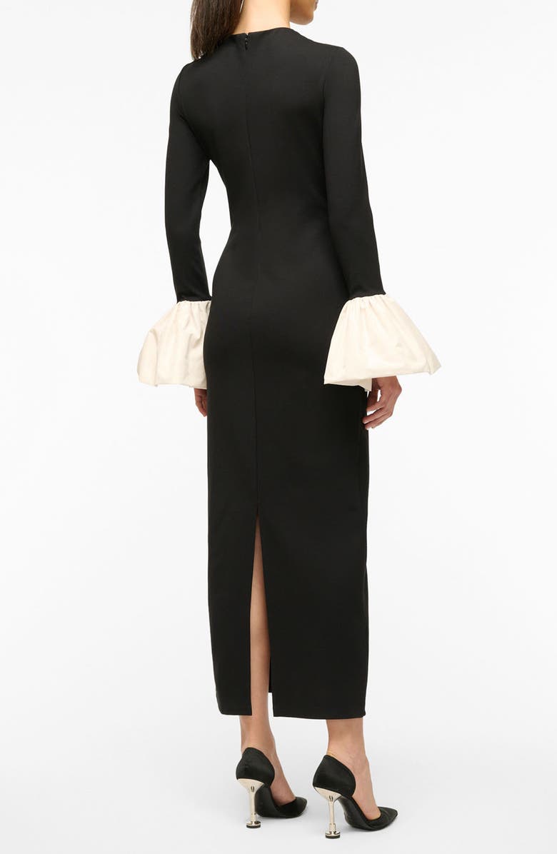 STAUD Hawthorne Contrast Ruffle Long Sleeve Sheath Gown, Alternate, color,