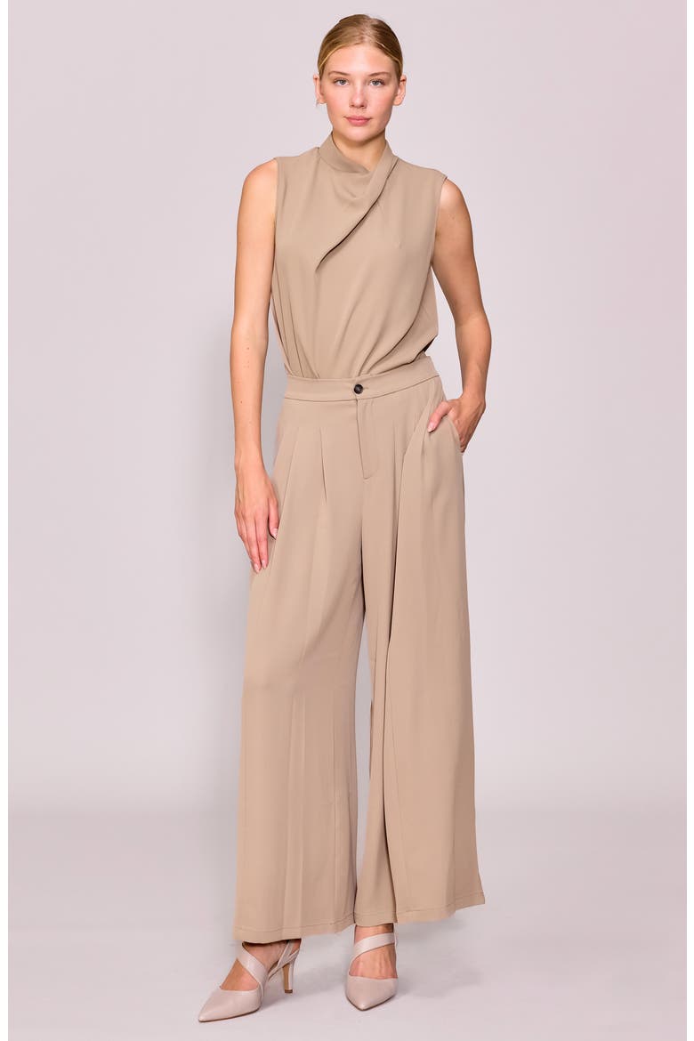 Pleated Crepe Wide Leg Pants, Alternate, color, KHAKI