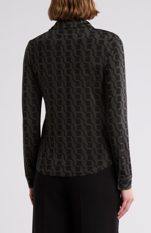 T Tahari Print Long Sleeve Knit Button-up Shirt
