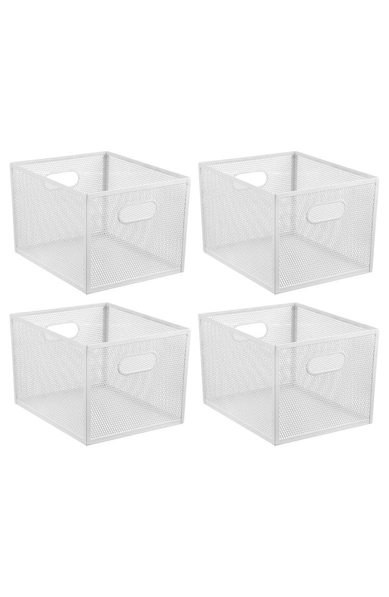 mDesign Perforated Metal Storage Bin with Handles - Set of 4 - Matte White, Main, color, White
