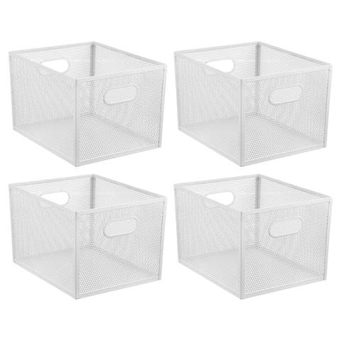 Perforated Metal Storage Bin with Handles - Set of 4 - Matte White