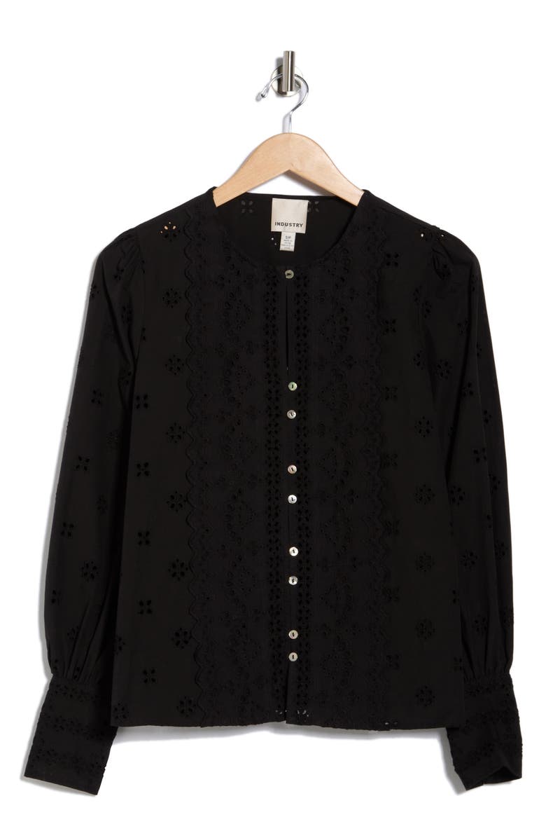 INDUSTRY REPUBLIC CLOTHING Long Sleeve Embroidered Eyelet Shirt, Alternate, color, Black