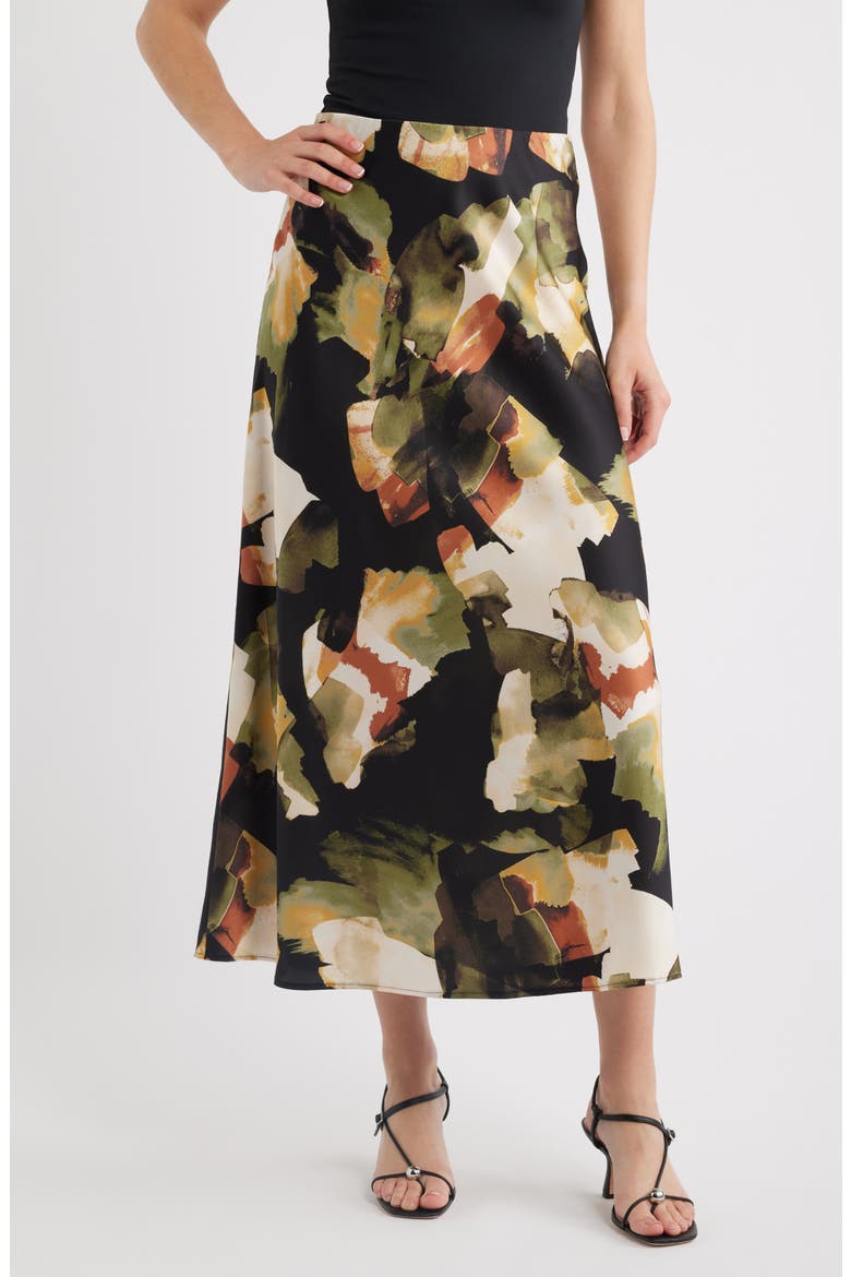 Print Flare Maxi Skirt, Main, color, BAY LEAF MULTI