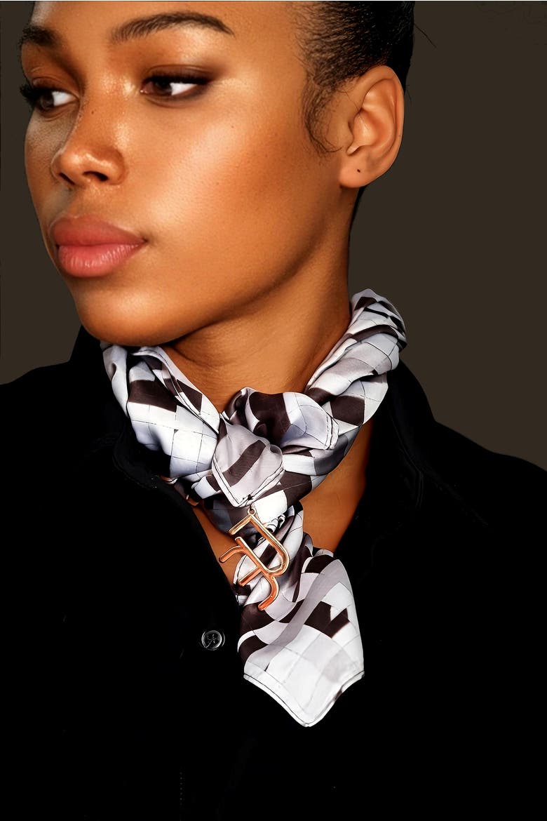 ETC Print Versa Scarf with logo hardware, Alternate, color, Black