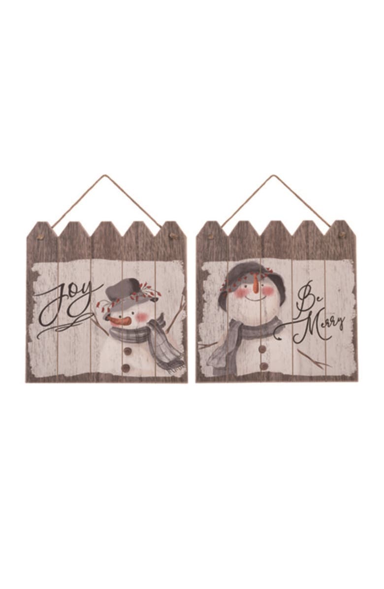 Transpac MDF Rustic Snowman Hat Decor Set of 2 Christmas Decorations, Main, color,