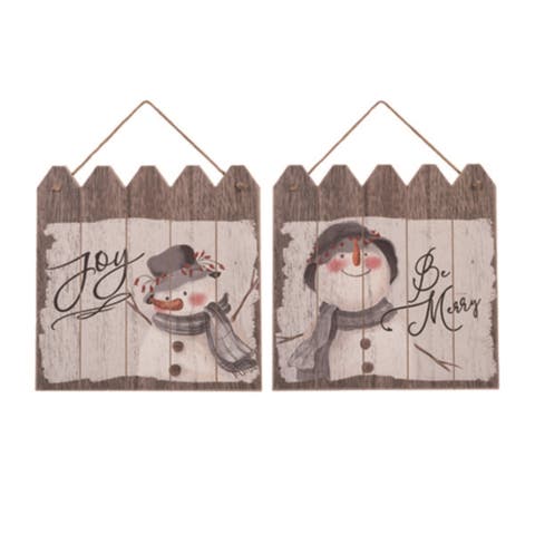 MDF Rustic Snowman Hat Decor Set of 2 Christmas Decorations