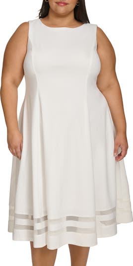 Calvin Klein Mesh Panel Fit Flare Midi Dress Nordstromrack