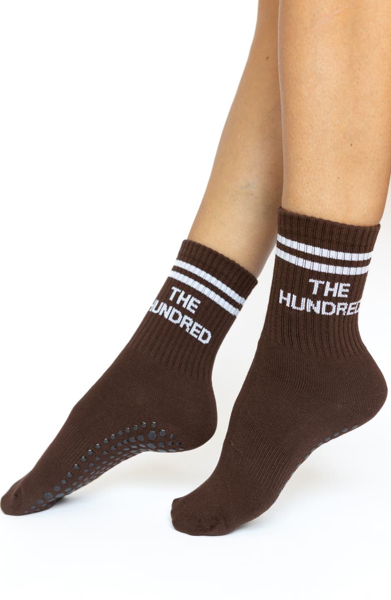 Pilates University 1883 Assorted 2-Pack Nonslip Grip Crew Socks, Alternate, color, Mocha/ Espresso