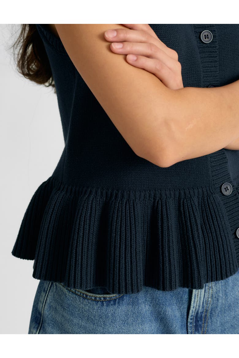 Peplum Knitted Button Tank Top, Alternate, color, Navy