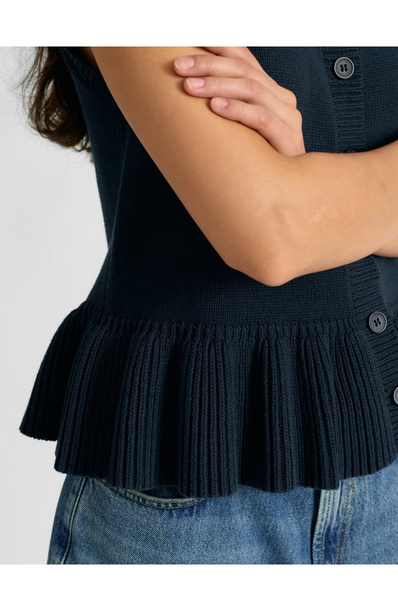 Albaray Peplum Knitted Button Tank Top, Alternate, color, Navy