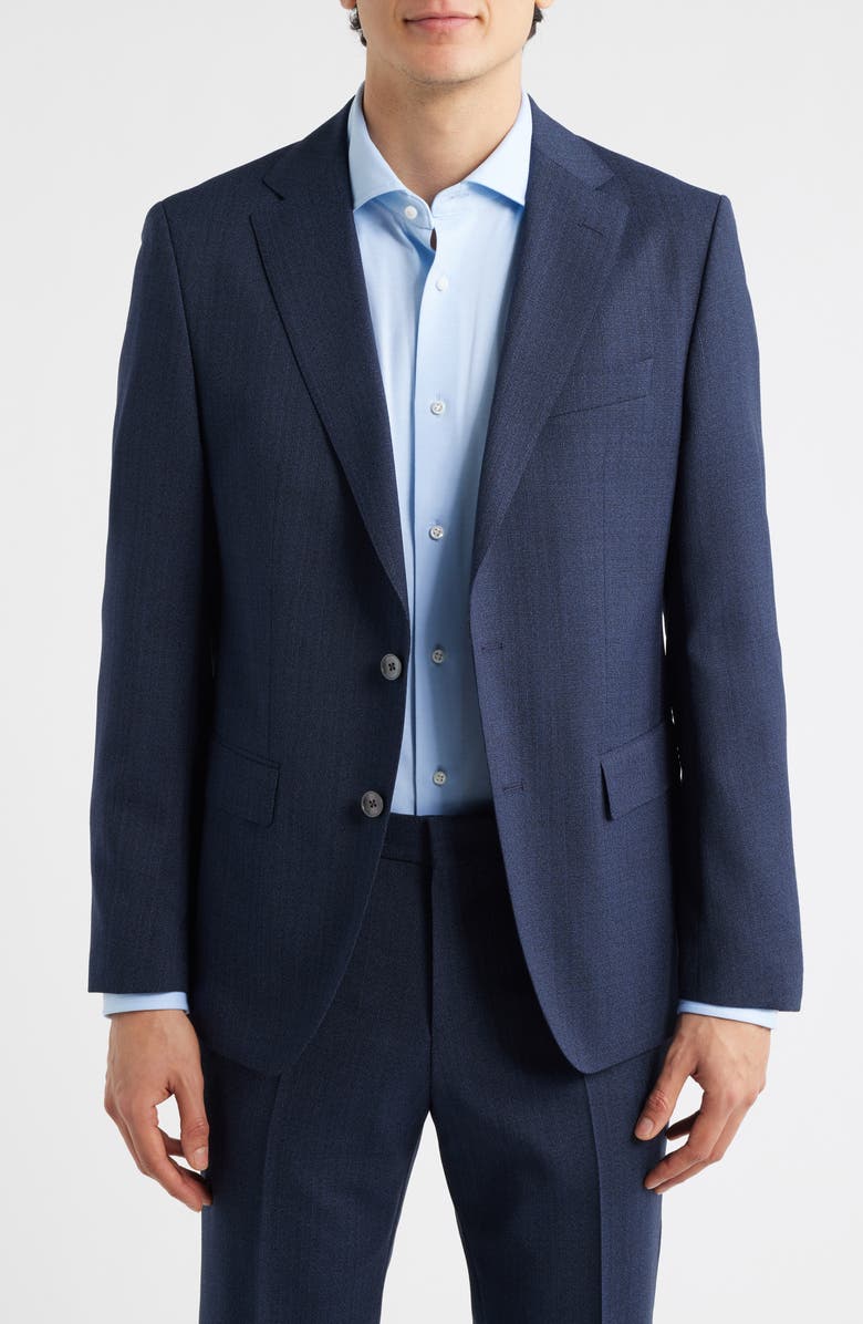 BOSS Hutson Slim Fit Navy Mélange Virgin Wool Sport Coat, Main, color, Dark Blue