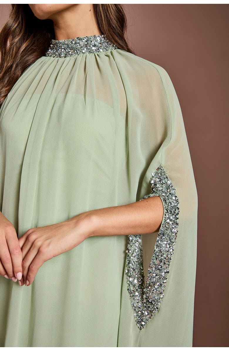 Coast Chiffon Cape Style Sequin Maxi Dress, Alternate, color, Sage