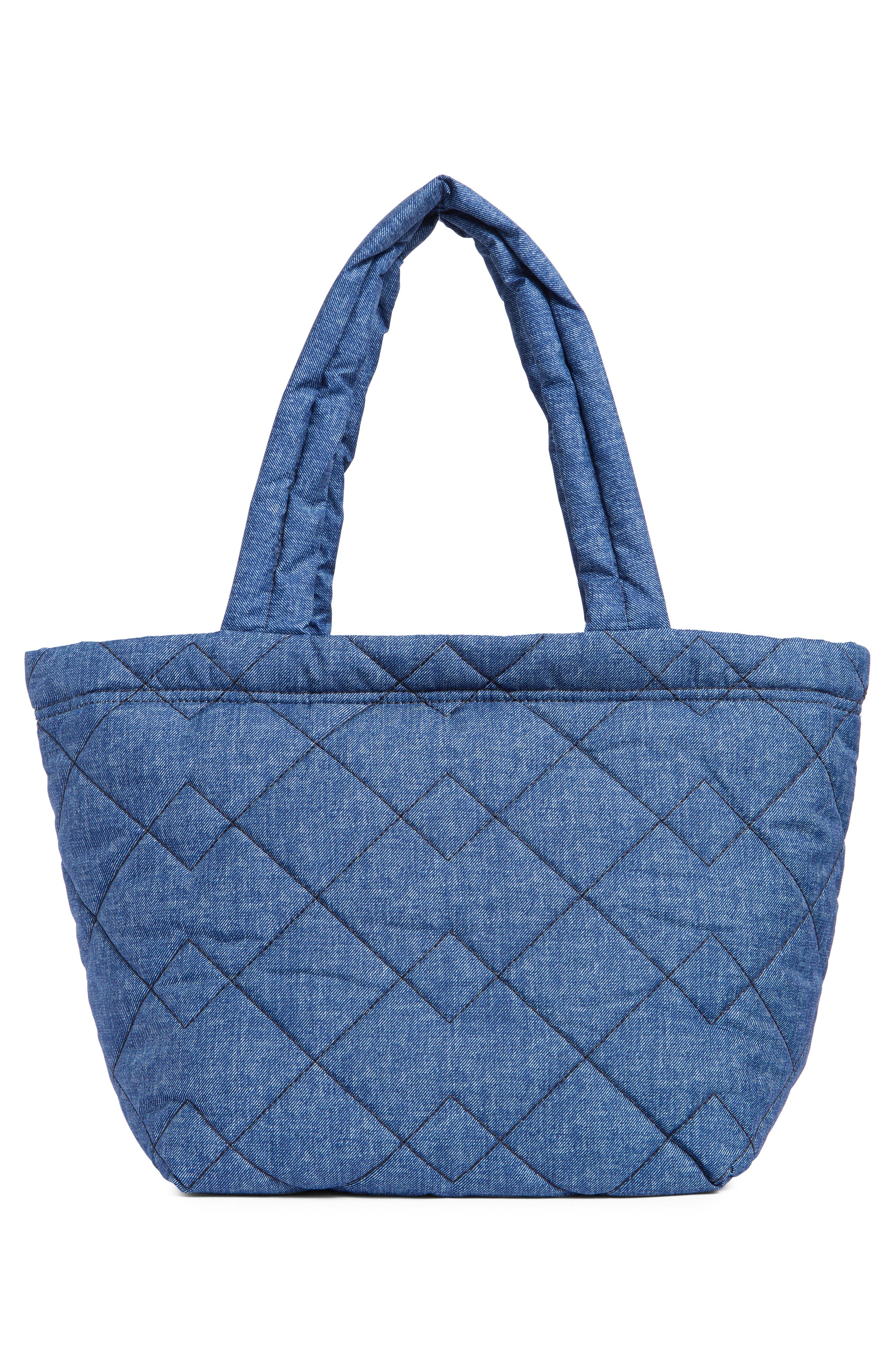 Marc Jacobs Medium Quilted Denim Effect Nylon Tote, Alternate, color, Denim Blue