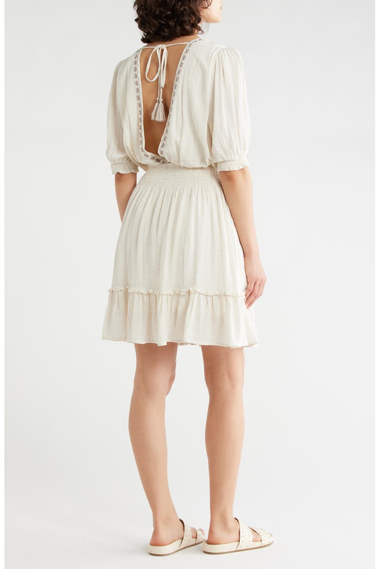 Bishop Sleeve Minidress, Alternate, color, OFF WHITE/ TAUPE