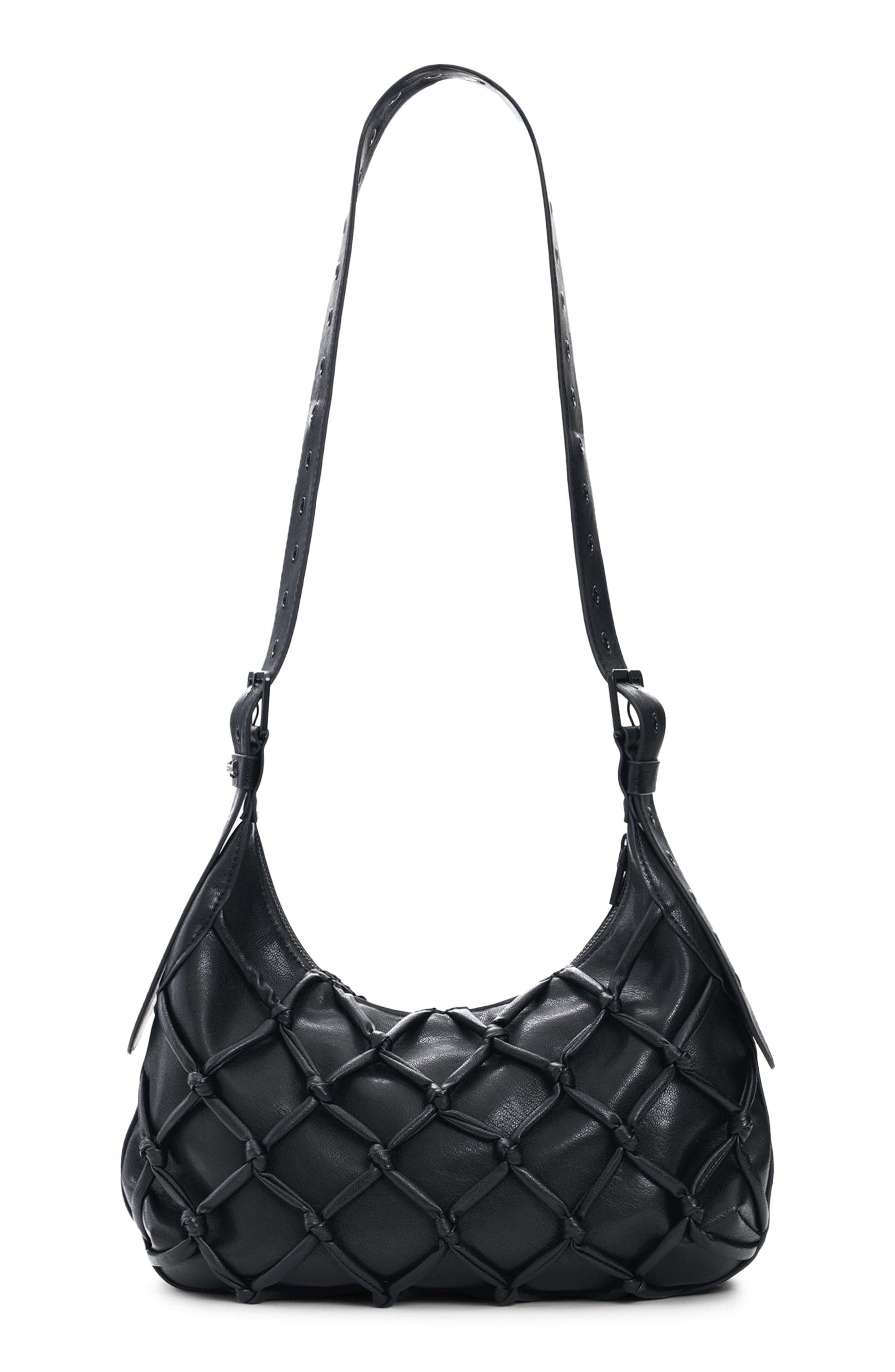 Desigual Flower Net Faux Leather Shoulder Bag, Alternate, color, Black