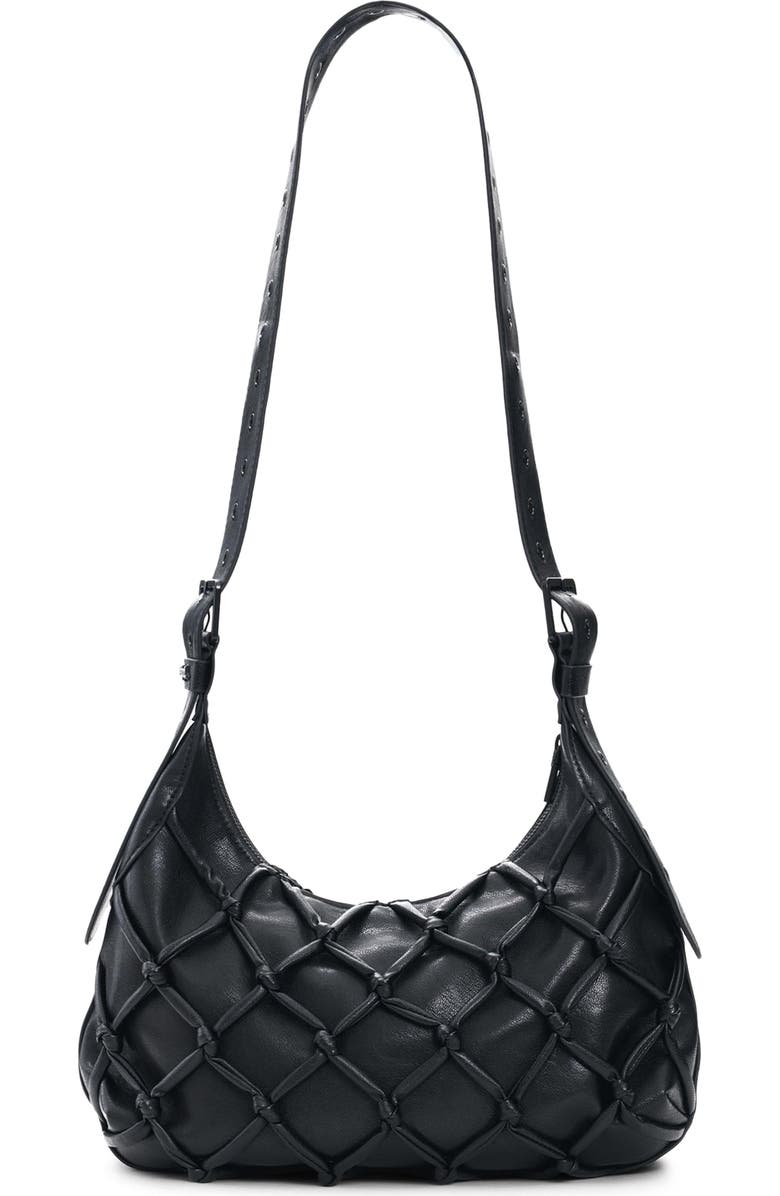 Desigual Flower Net Faux Leather Shoulder Bag, Alternate, color, Black