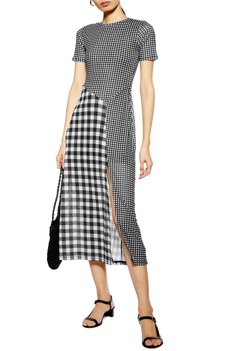 Topshop Gingham Midi Dress, Main, color,