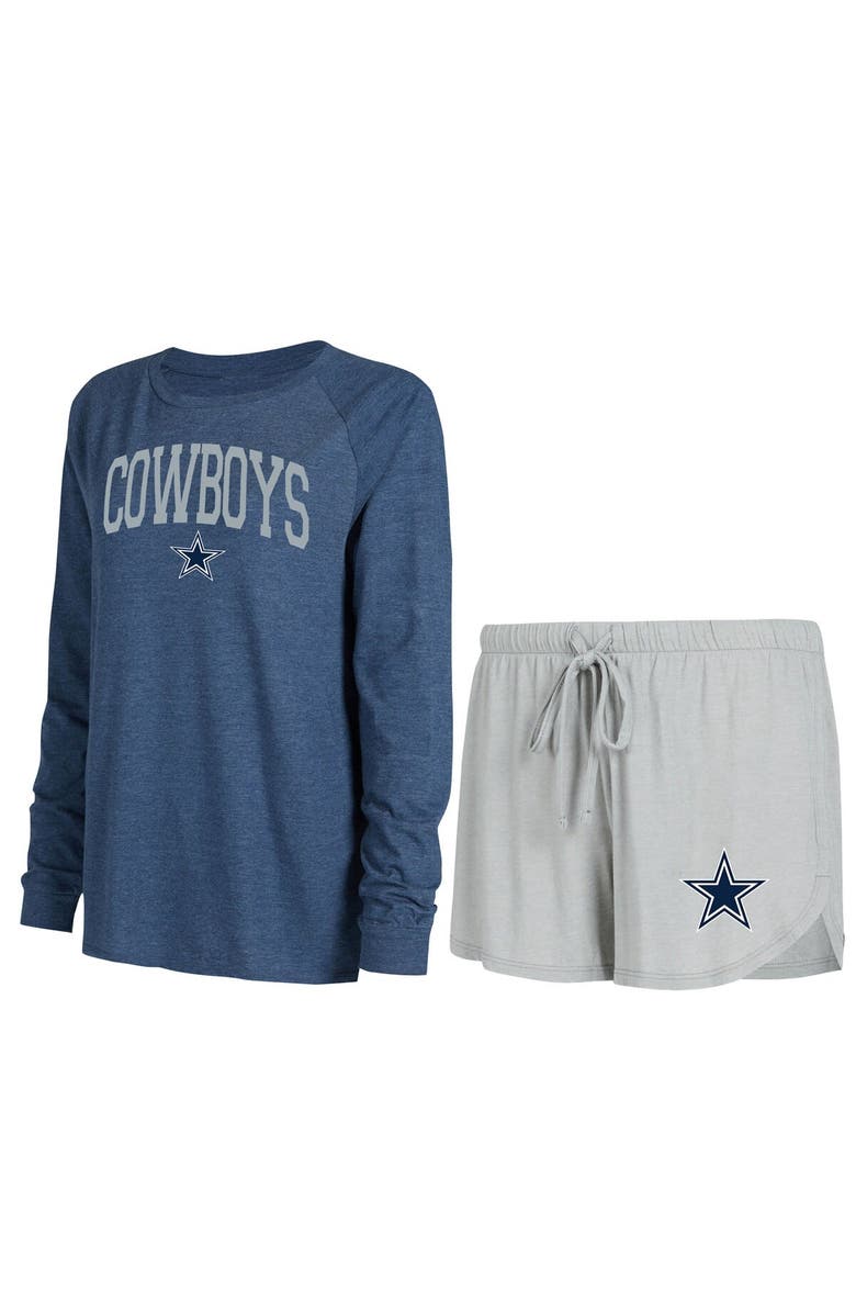 CONCEPTS SPORT Women's Concepts Sport Gray/Navy Dallas Cowboys Raglan Long Sleeve T-Shirt & Shorts Lounge Set, Alternate, color, 