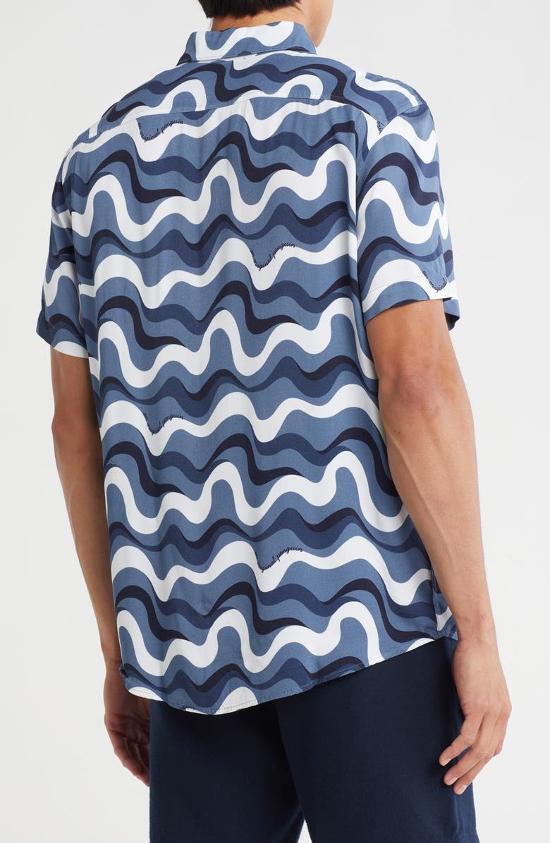 Original Penguin Wave Short Sleeve Button-Up Shirt, Alternate, color, Copen Blue