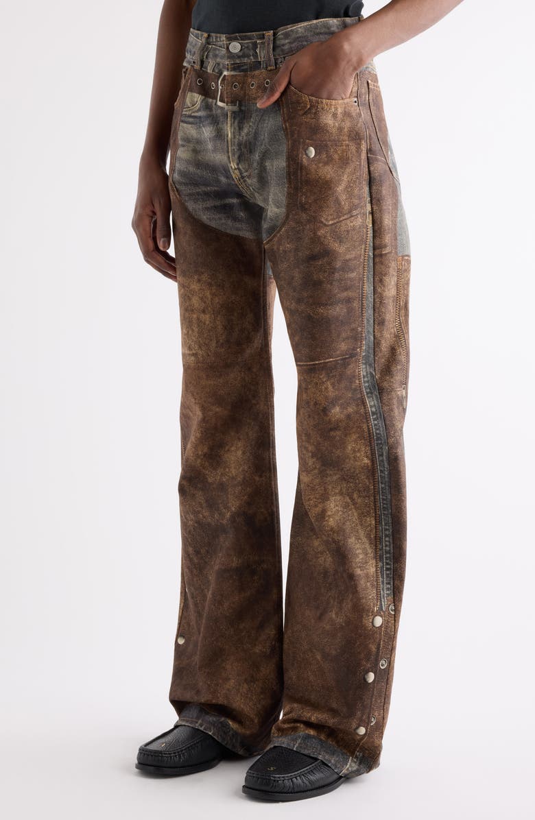 Acne Studios Regular Fit Chaps Trompe l'Oeil Jeans, Alternate, color, Blue/ Brown