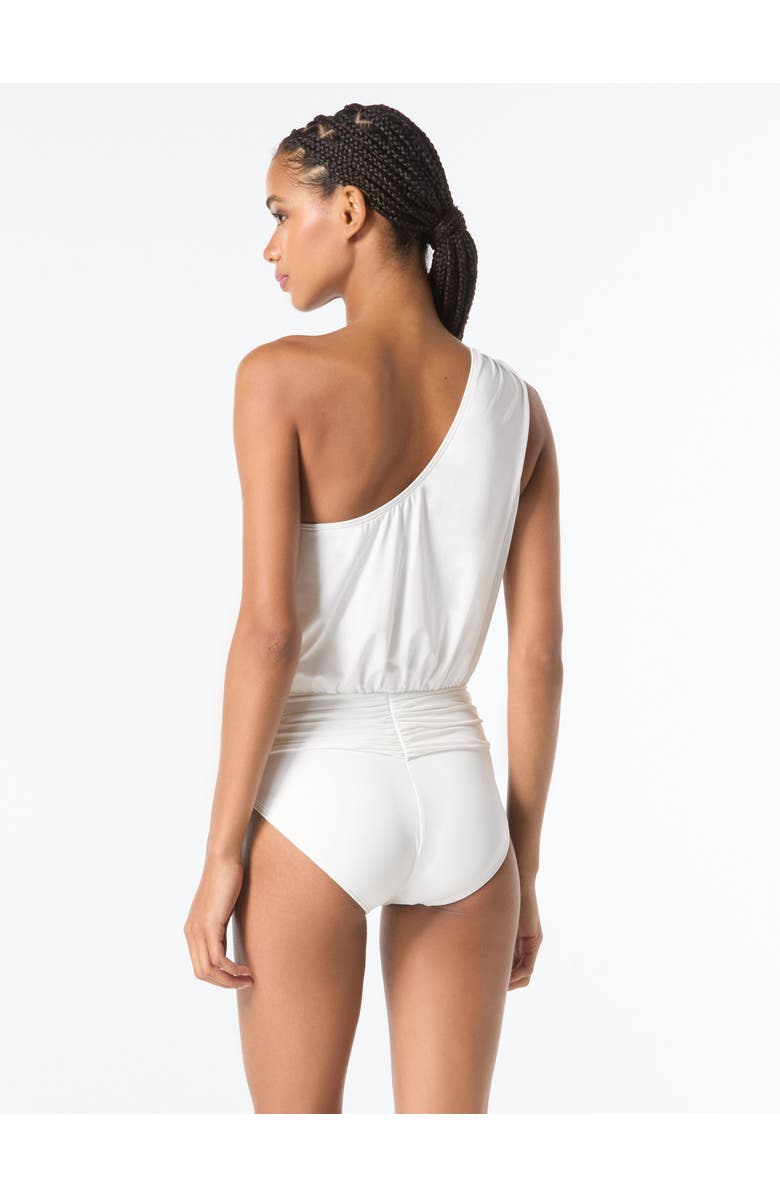 MICHAEL Michael Kors Logo U-Bar One Shoulder One Piece Swimsuit, Alternate, color, White