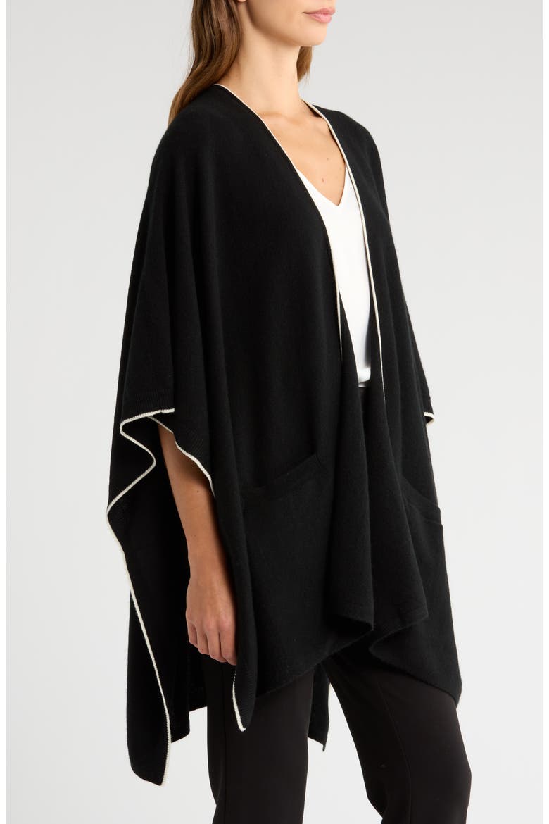 Tipped Cashmere Wrap, Alternate, color, BLACK