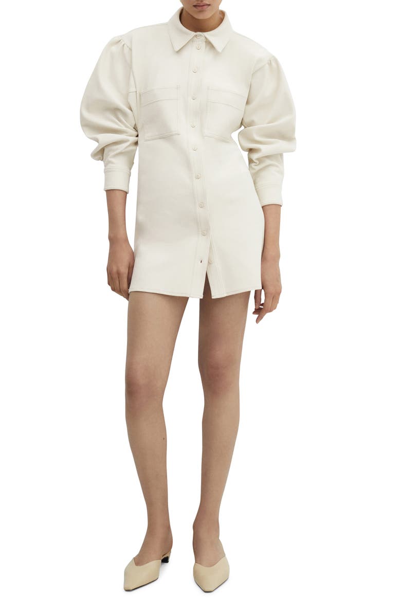 MANGO Balloon Sleeve Mini Shirtdress, Main, color, 