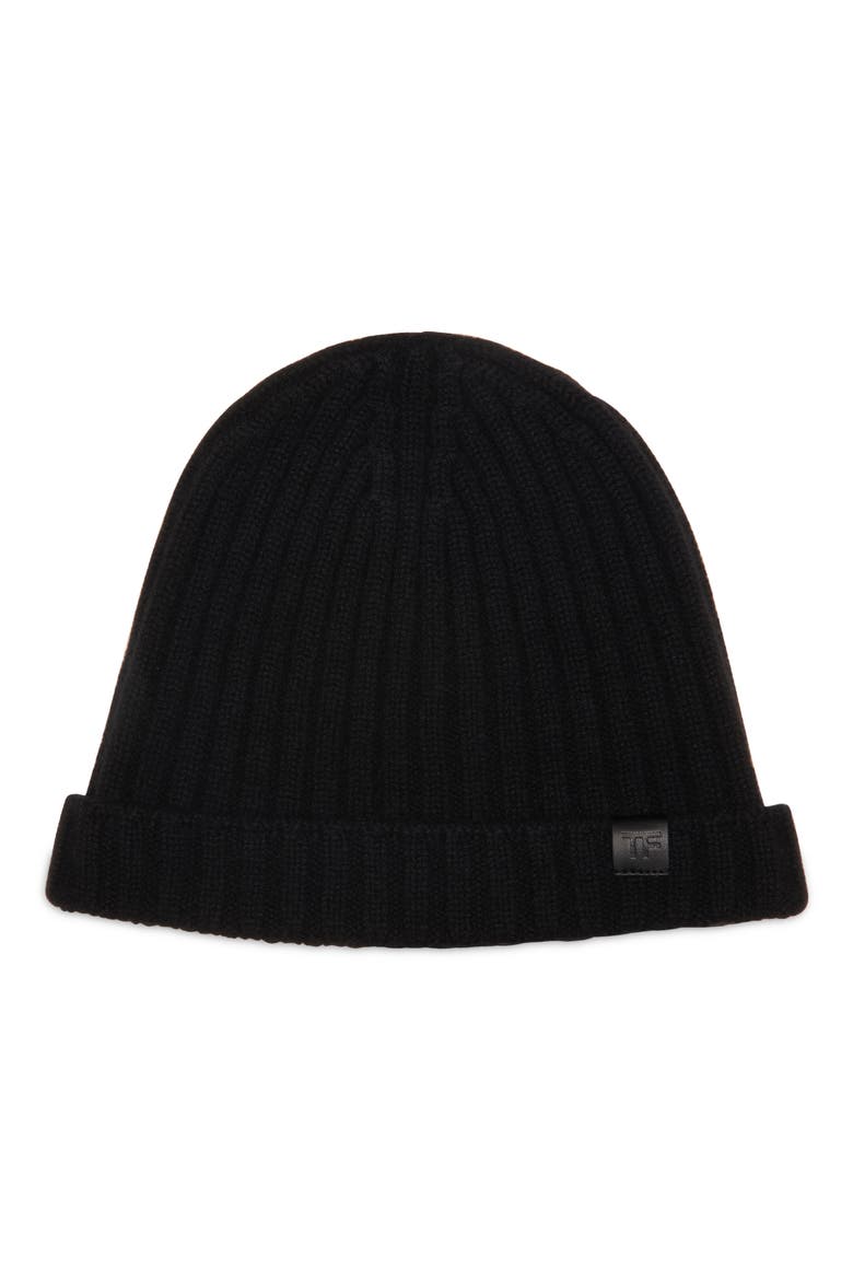 Rib Cashmere Beanie, Main, color, BLACK