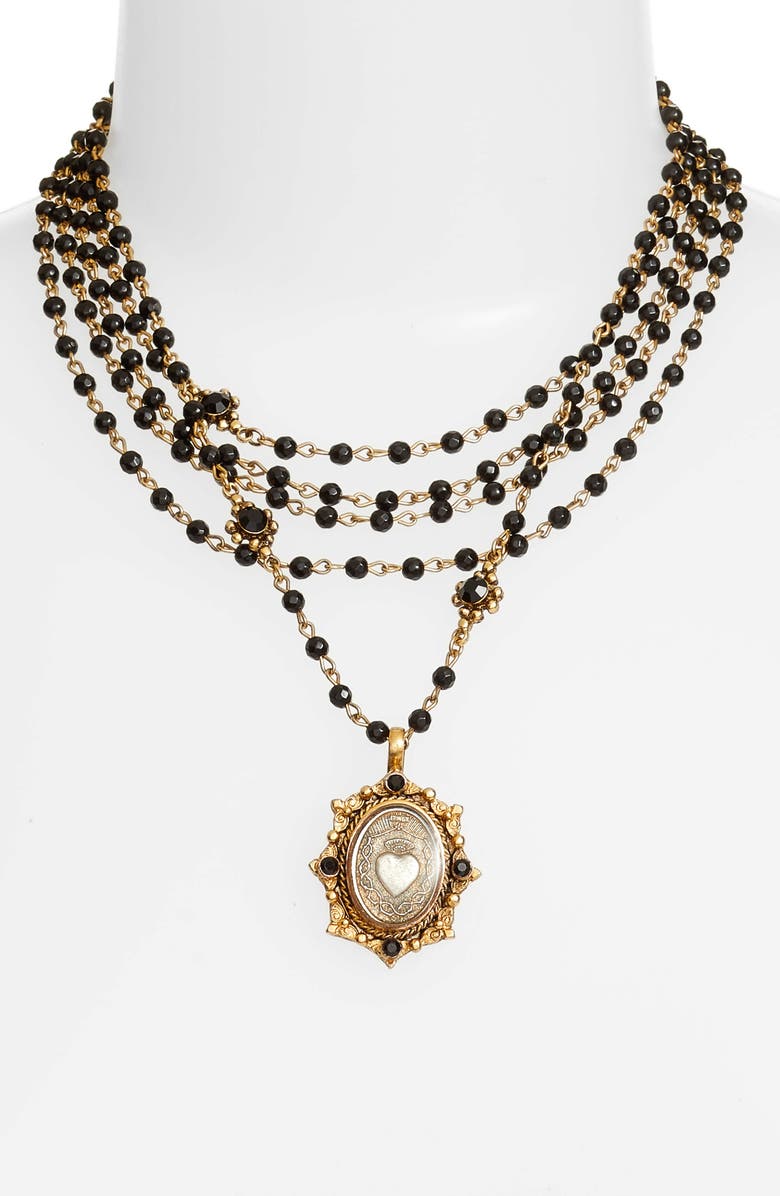 Virgins Saints & Angels Oval Pinto Sacred Heart Magdalena Rosary Necklace, Alternate, color,