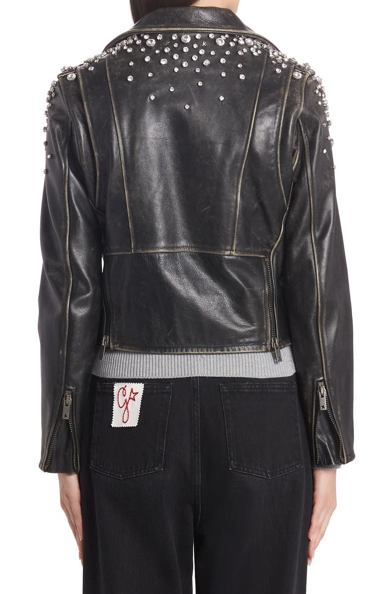 Golden Goose Chiodo Destiny Crystal Embellished Leather Moto Jacket, Alternate, color, Black
