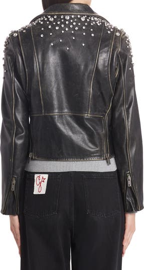 【送料&関税込】Golden Destiny Biker Jacket Golden Goose Chiodo Destiny Crystal Embellished Leather Moto