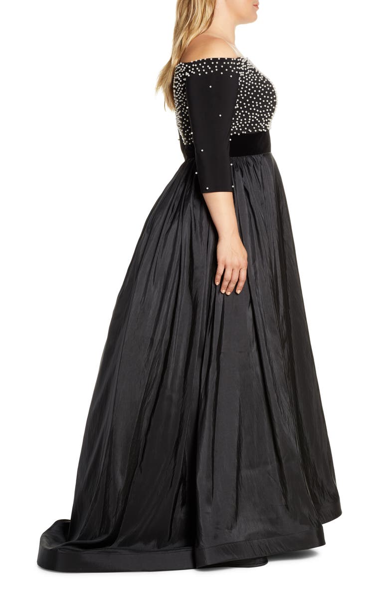 Mac Duggal Imitation Pearl Beaded Off the Shoulder Ballgown, Alternate, color,