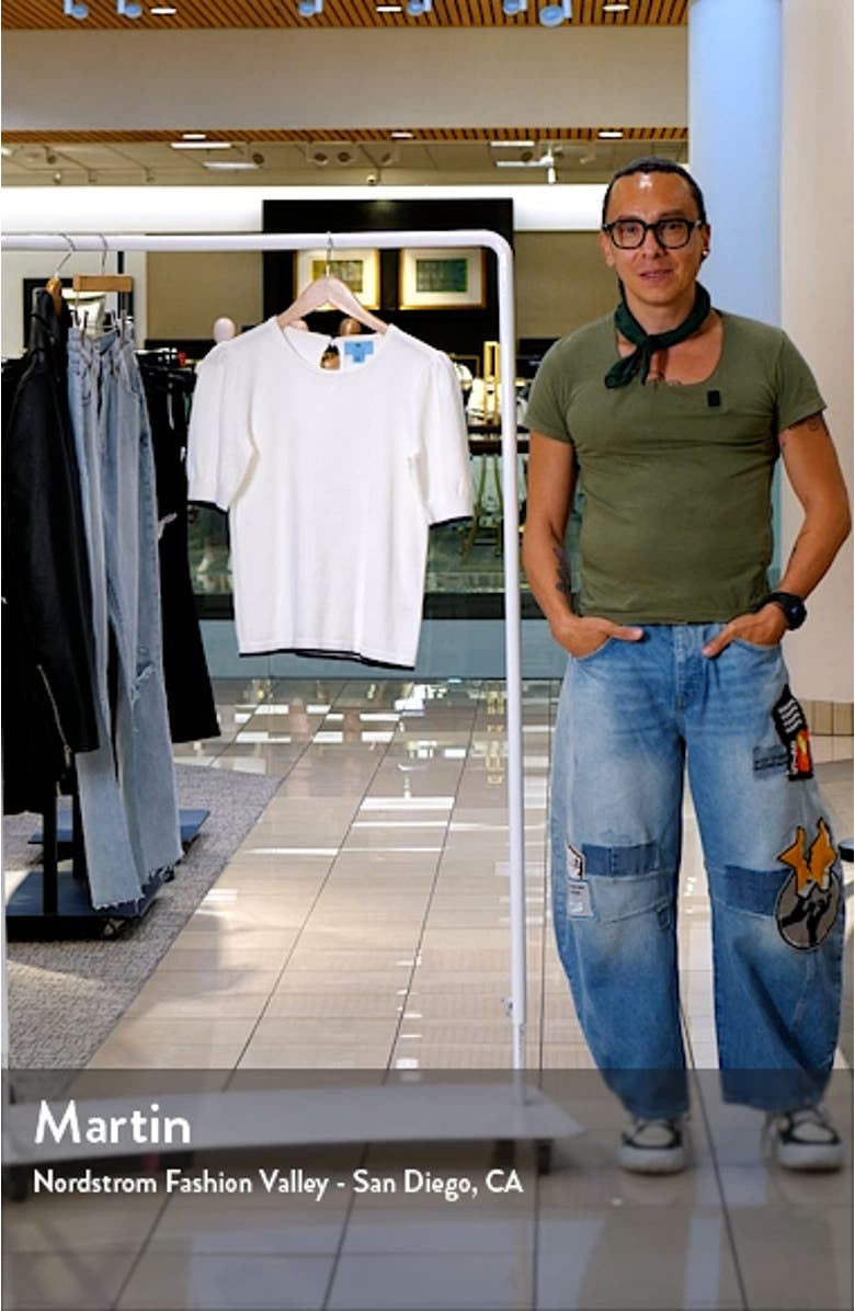 Contrast Edge Puff Sleeve Cotton Sweater, sales video thumbnail