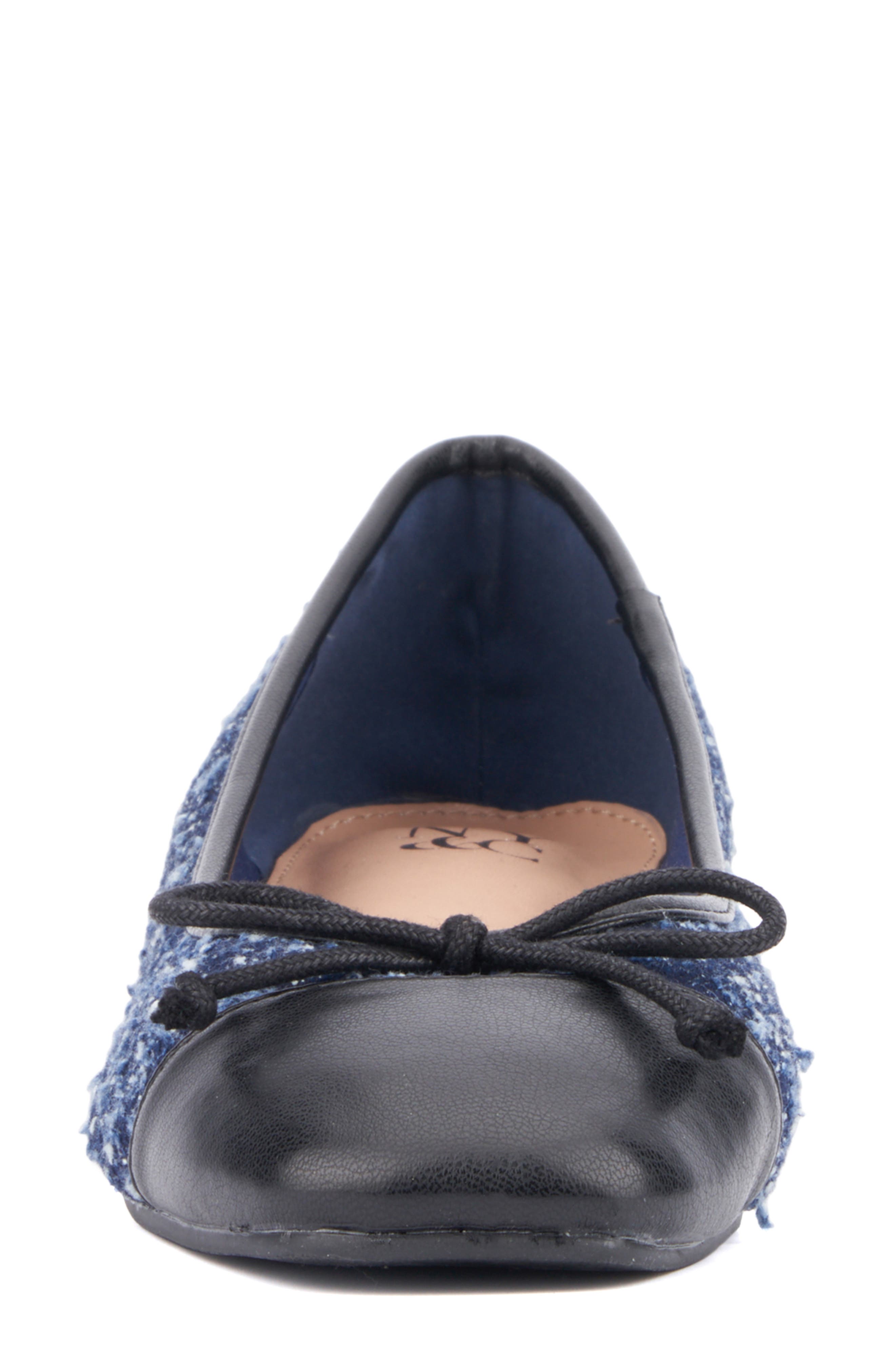 NEW YORK AND COMPANY Patricia Cap Toe Flat, Alternate, color, Navy Boucle