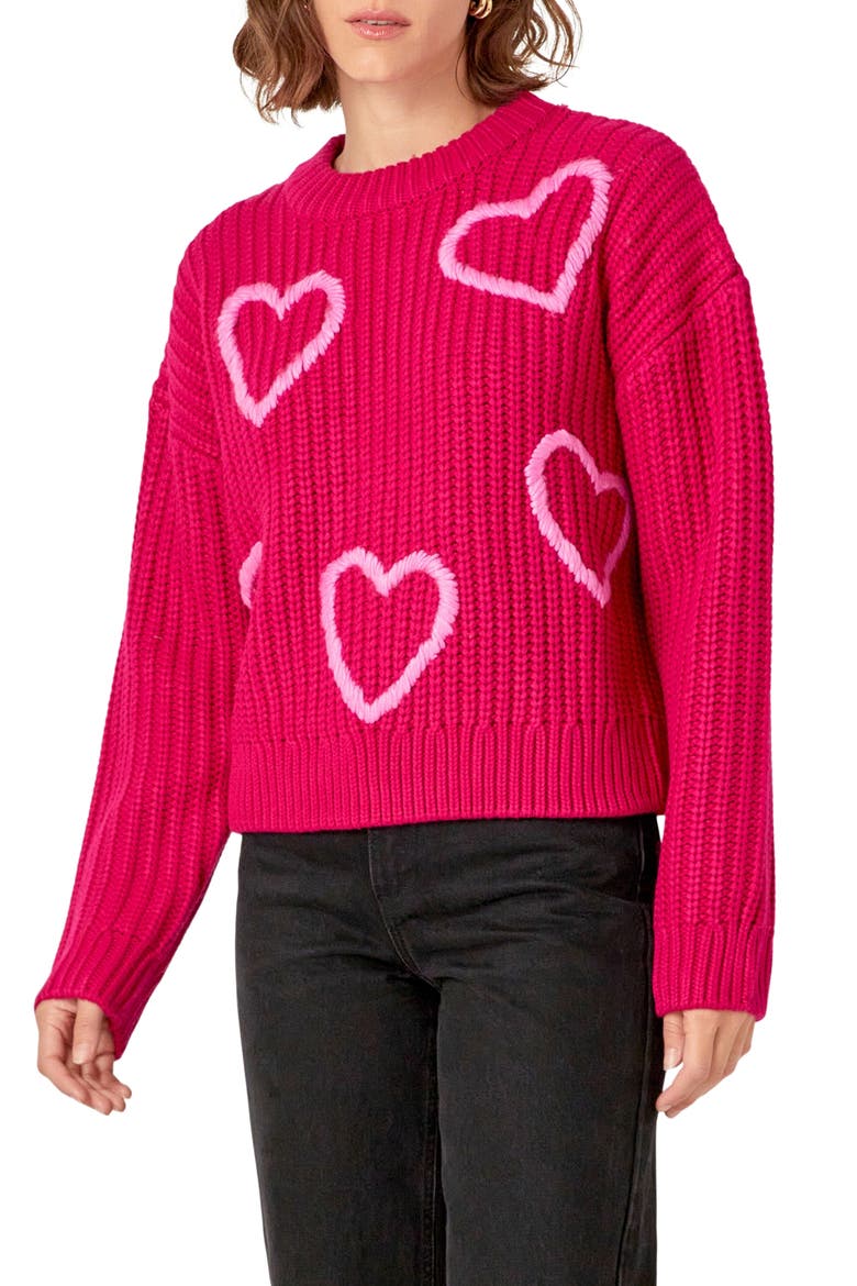 Heart Stitch Sweater, Alternate, color, FUCHSIA/PINK
